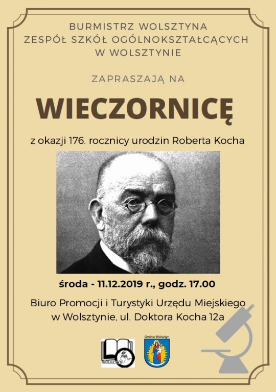 Zapraszamy na wieczornicę z okazji 176. rocznicy urodzin Roberta Kocha.